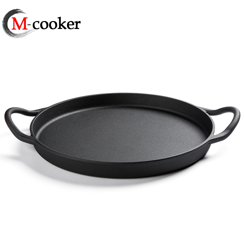 Durable flat bottom preseasoned coating cast iron pizza pan customized logo