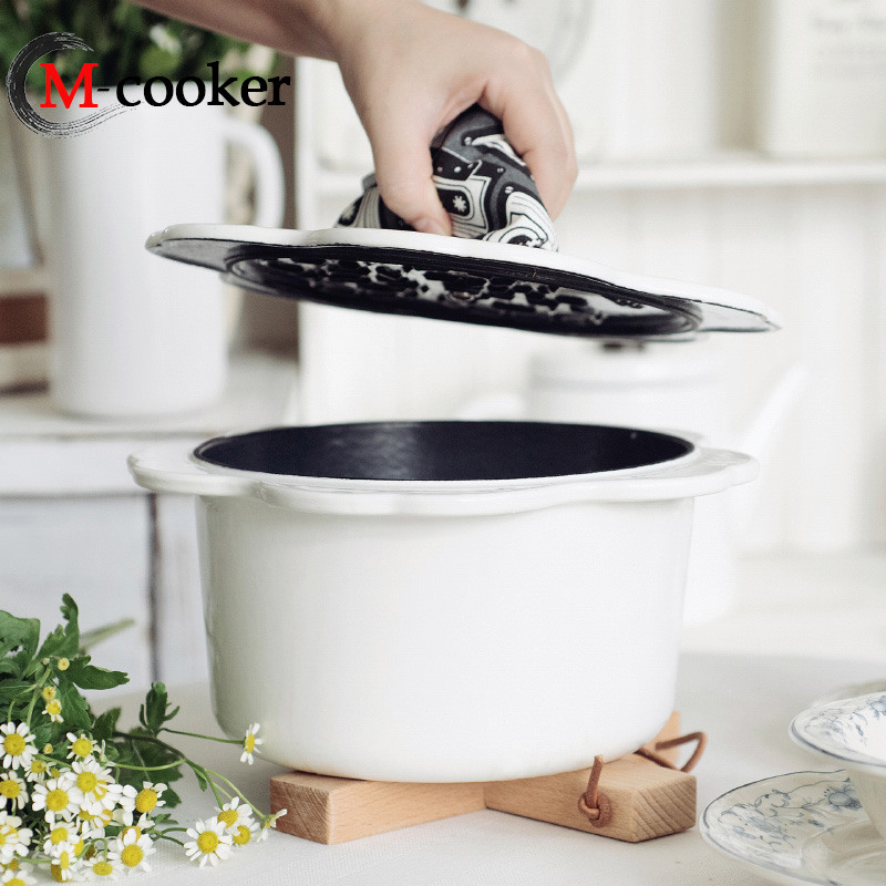 cast iron cute flower shape enamel pot casserole