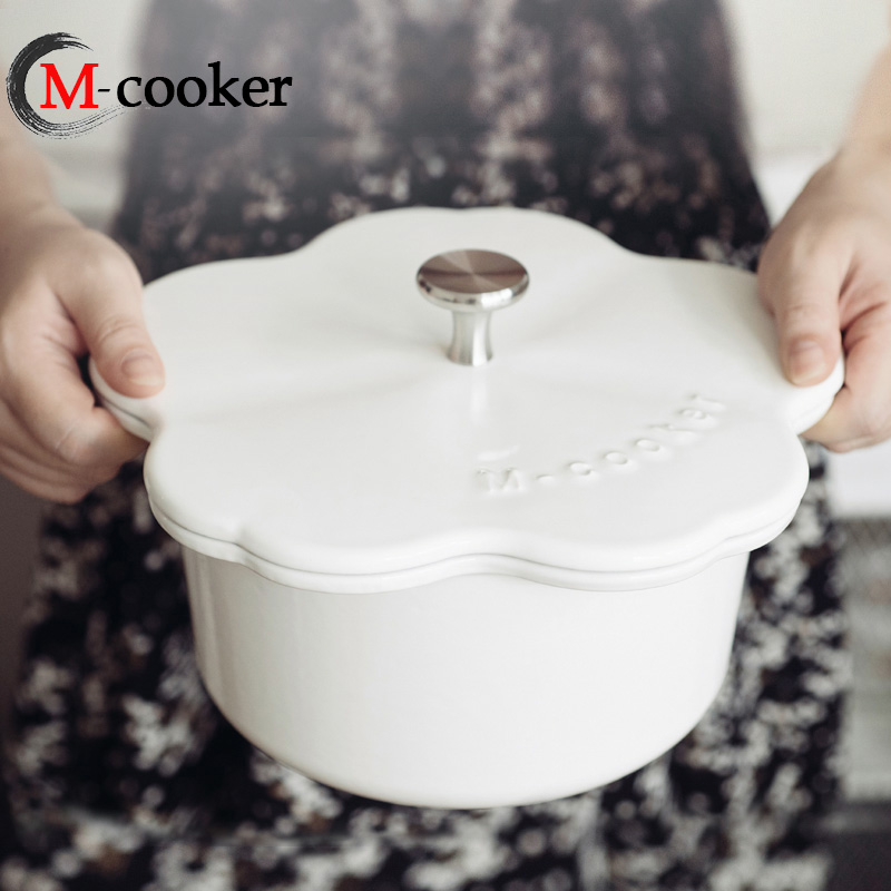 cast iron cute flower shape enamel pot casserole