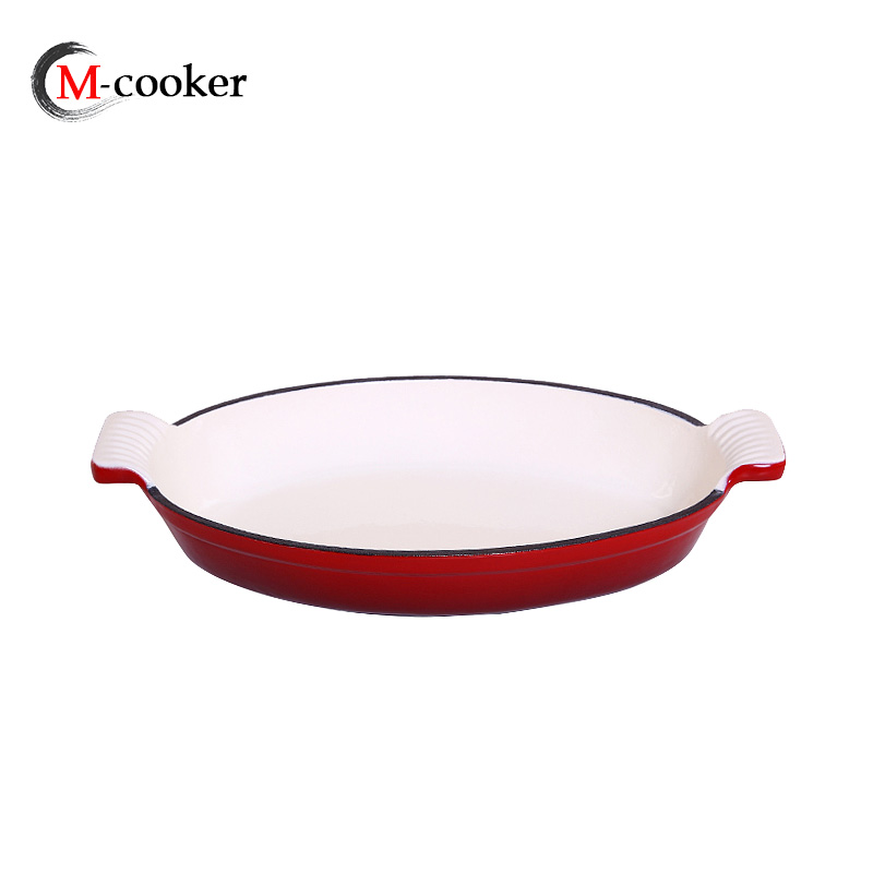 26/29/34 Cast iron oval enamel dish pan with two handles