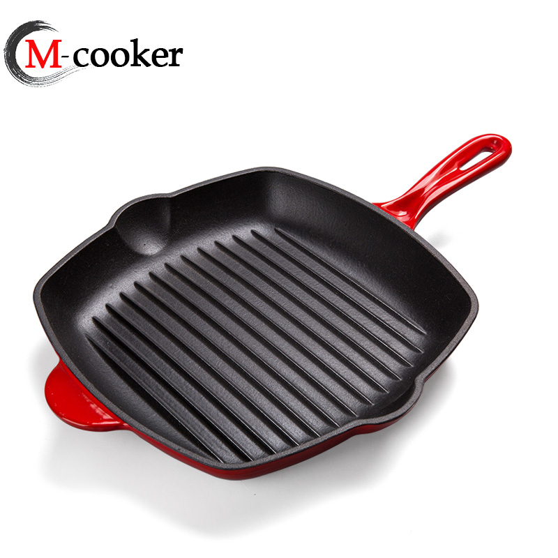 28cm cast iron enamel grill pan