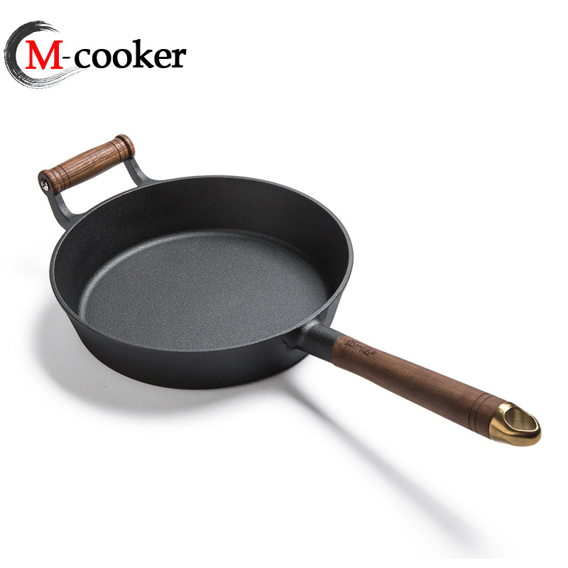 Cast iron skillet with wooden handle